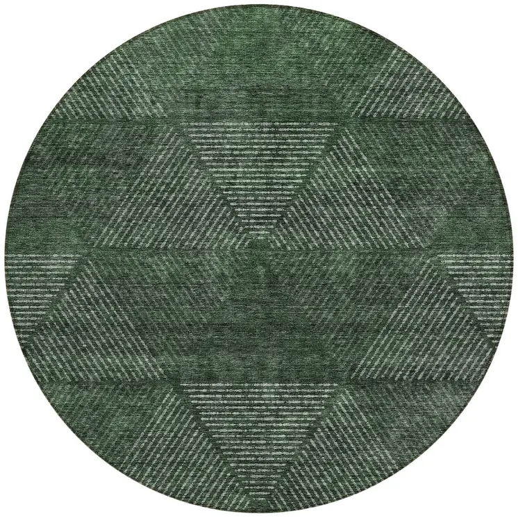 8' Fern Green And Emerald Round Geometric Washable Indoor Outdoor Area Rug