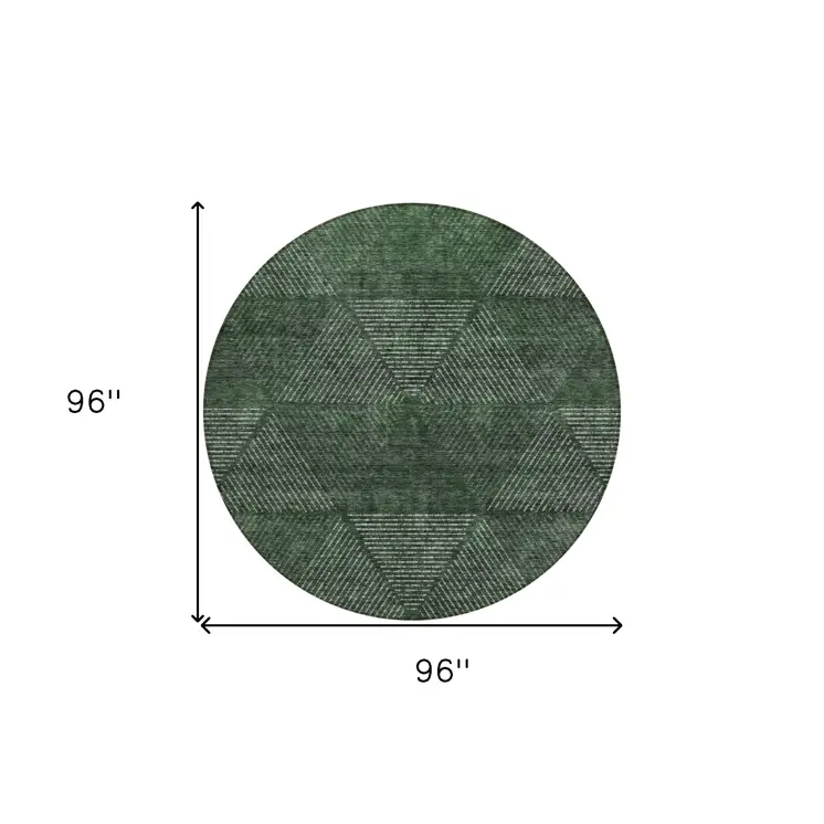 8' Fern Green And Emerald Round Geometric Washable Indoor Outdoor Area Rug