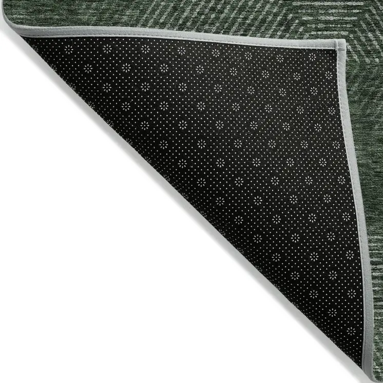 9' X 12' Fern Green And Emerald Geometric Washable Indoor Outdoor Area Rug