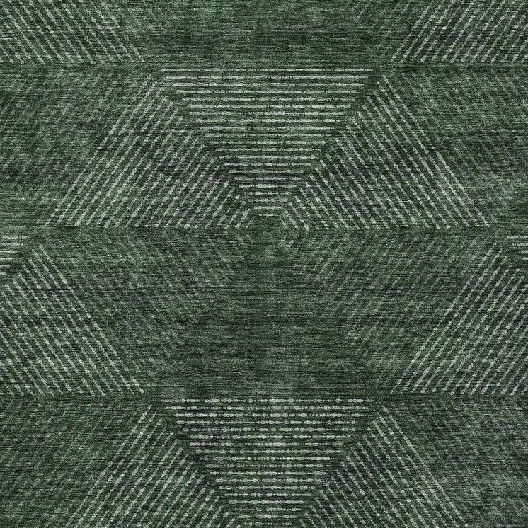 9' X 12' Fern Green And Emerald Geometric Washable Indoor Outdoor Area Rug