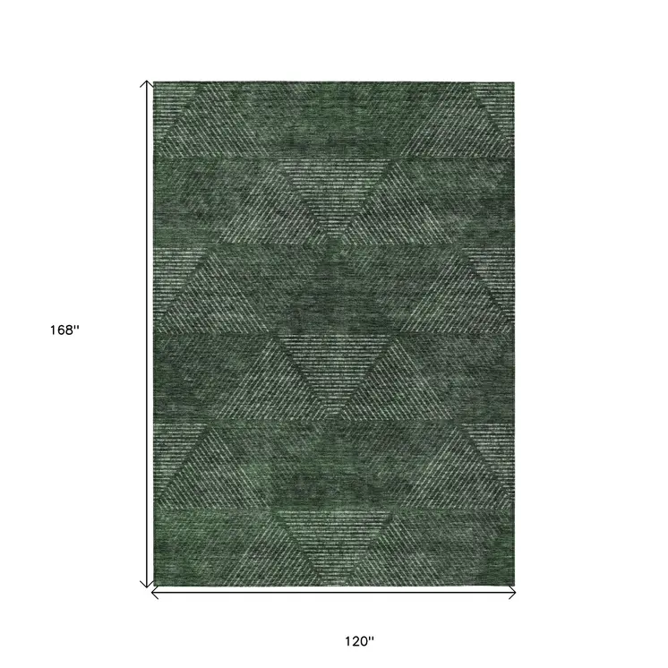 10' X 14' Fern Green And Emerald Geometric Washable Indoor Outdoor Area Rug