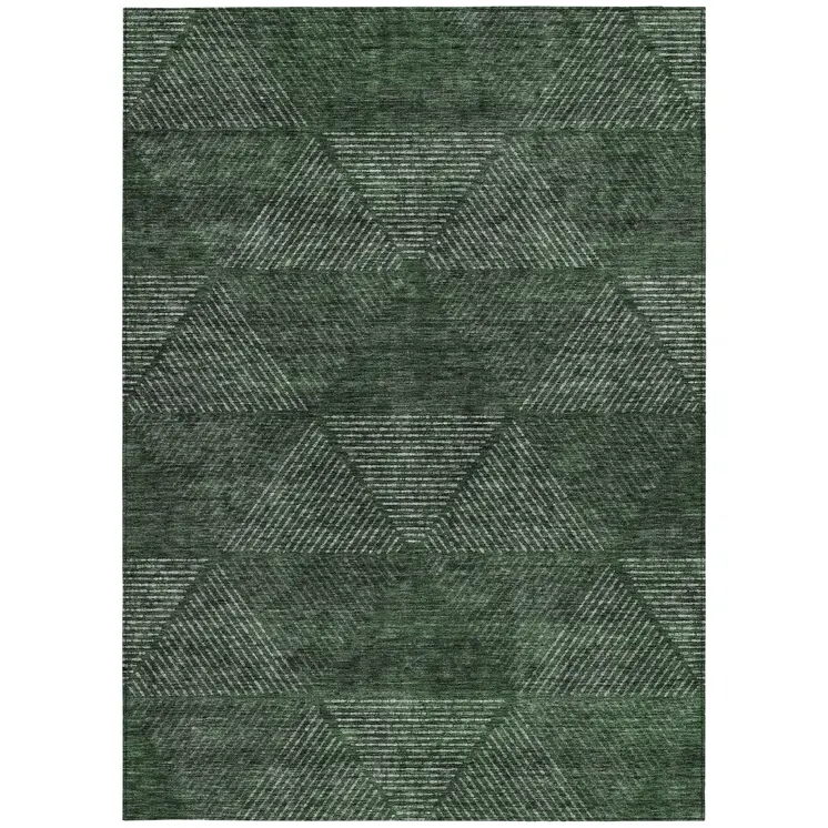10' X 14' Fern Green And Emerald Geometric Washable Indoor Outdoor Area Rug