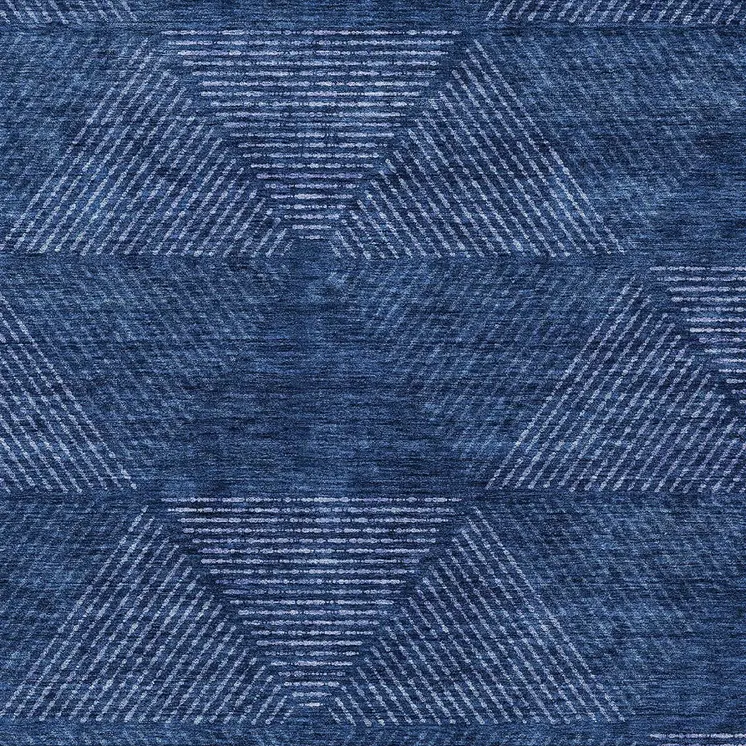 3' X 5' Navy Blue And Sky Blue Geometric Washable Indoor Outdoor Area Rug