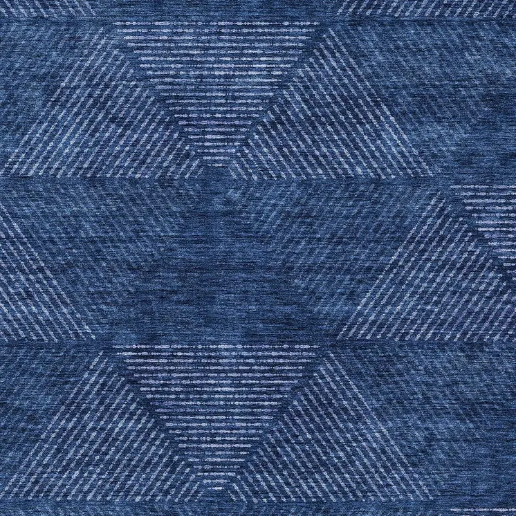 5' X 8' Navy Blue And Sky Blue Geometric Washable Indoor Outdoor Area Rug