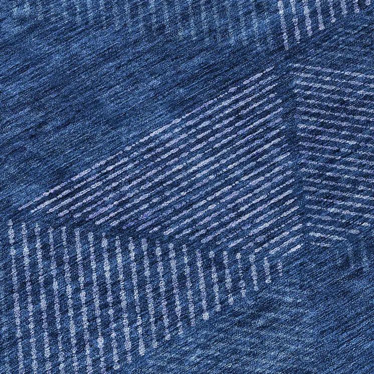 8' Navy Blue And Sky Blue Round Geometric Washable Indoor Outdoor Area Rug