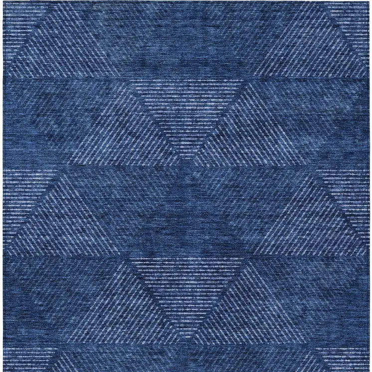 10' X 14' Navy Blue And Sky Blue Geometric Washable Indoor Outdoor Area Rug