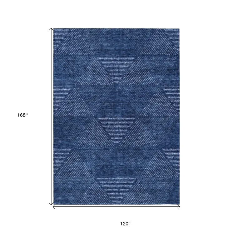 10' X 14' Navy Blue And Sky Blue Geometric Washable Indoor Outdoor Area Rug