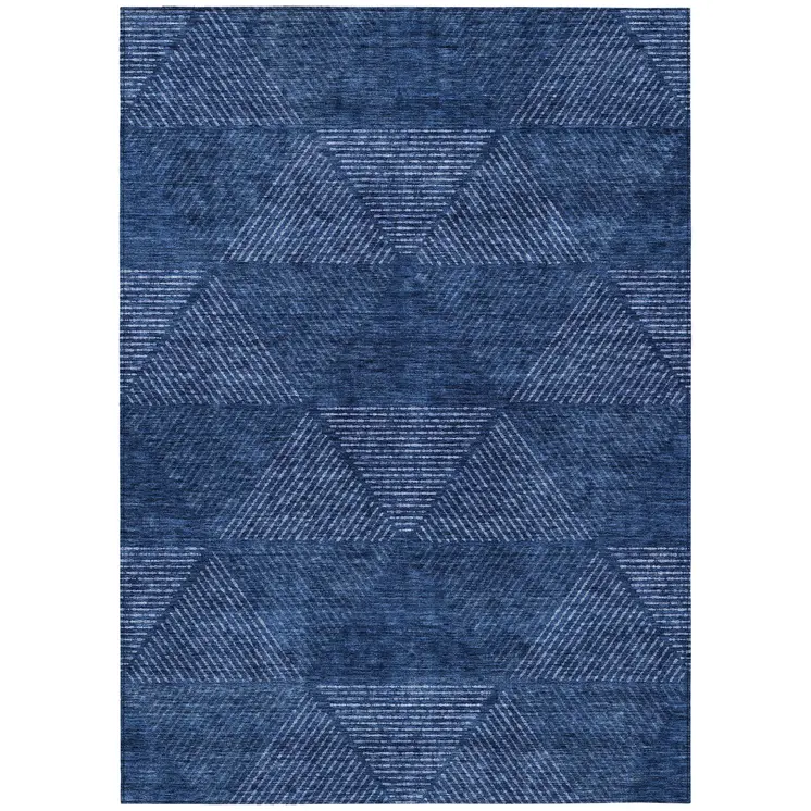10' X 14' Navy Blue And Sky Blue Geometric Washable Indoor Outdoor Area Rug