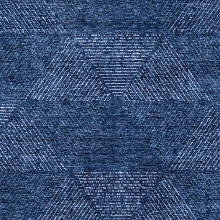 10' X 14' Navy Blue And Sky Blue Geometric Washable Indoor Outdoor Area Rug
