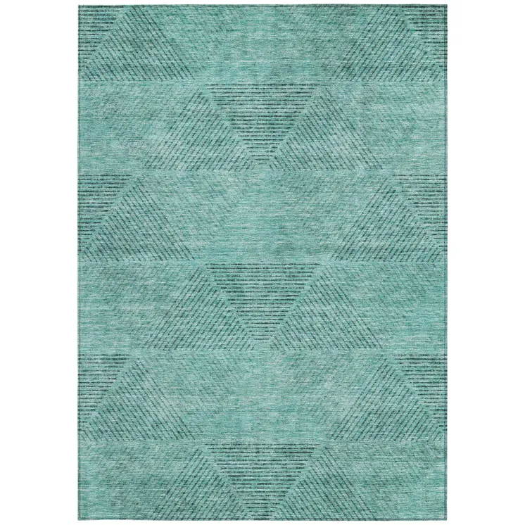 5' X 8' Teal Blue And Aqua Geometric Washable Indoor Outdoor Area Rug