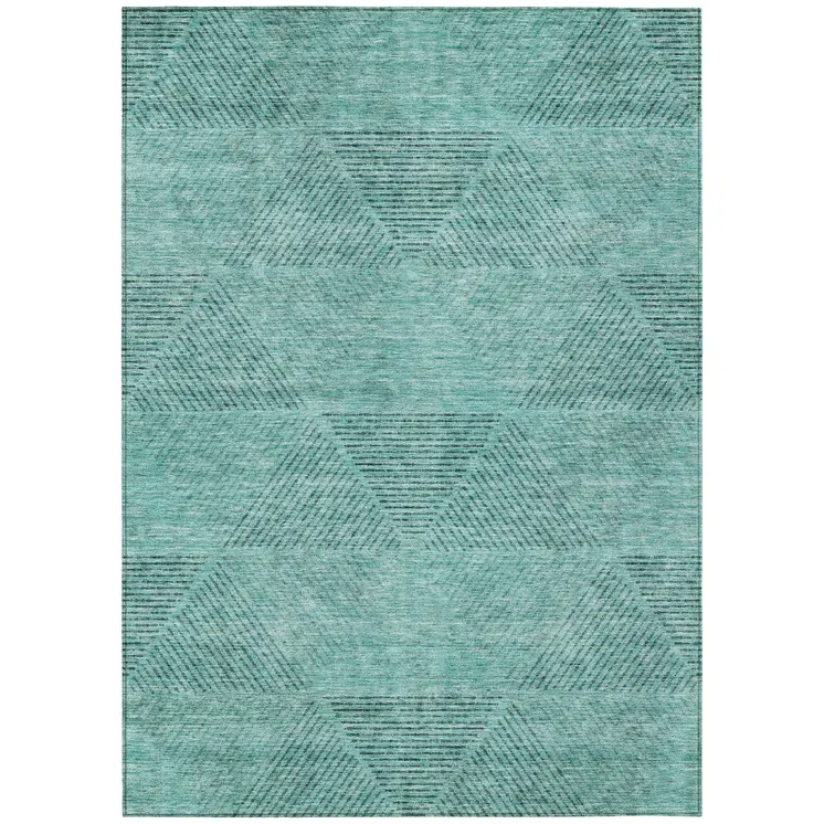 5' X 8' Teal Blue And Aqua Geometric Washable Indoor Outdoor Area Rug