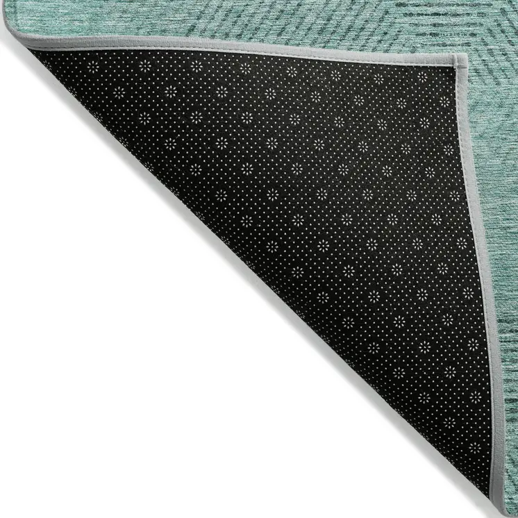 5' X 8' Teal Blue And Aqua Geometric Washable Indoor Outdoor Area Rug