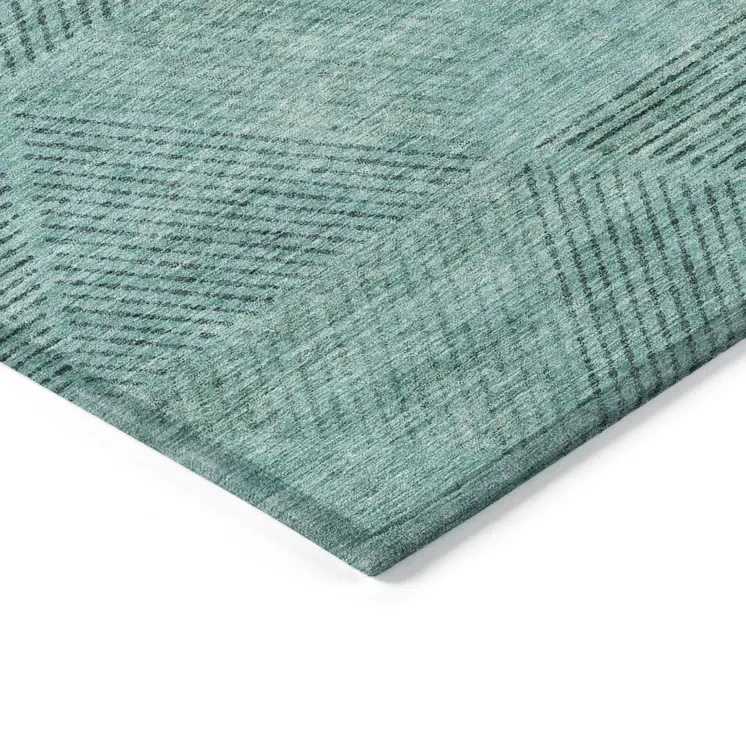 5' X 8' Teal Blue And Aqua Geometric Washable Indoor Outdoor Area Rug
