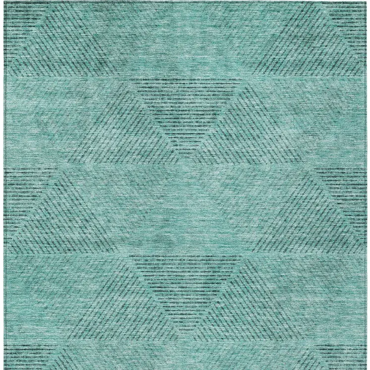 5' X 8' Teal Blue And Aqua Geometric Washable Indoor Outdoor Area Rug