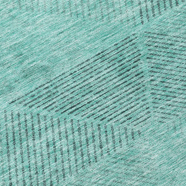 8' Teal Blue And Aqua Round Geometric Washable Indoor Outdoor Area Rug