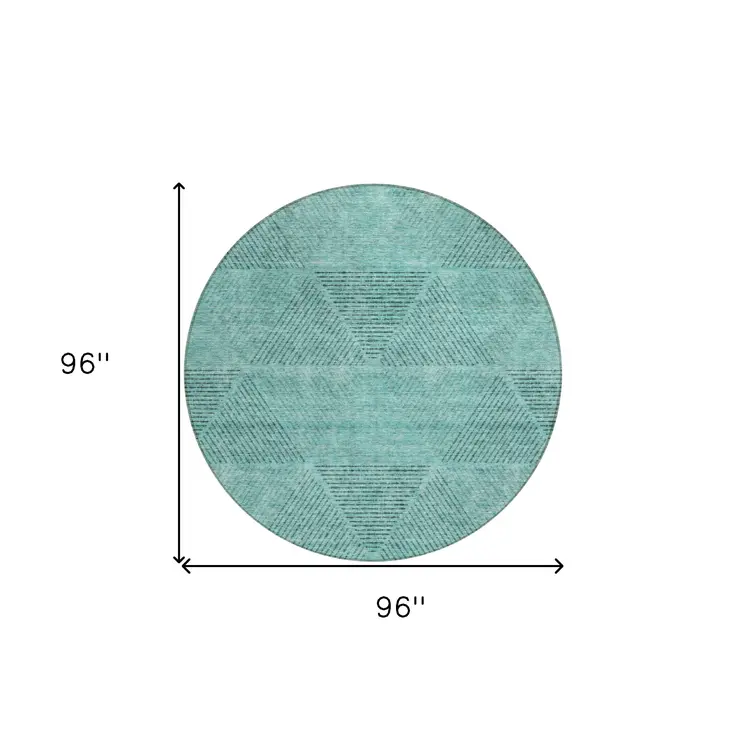 8' Teal Blue And Aqua Round Geometric Washable Indoor Outdoor Area Rug