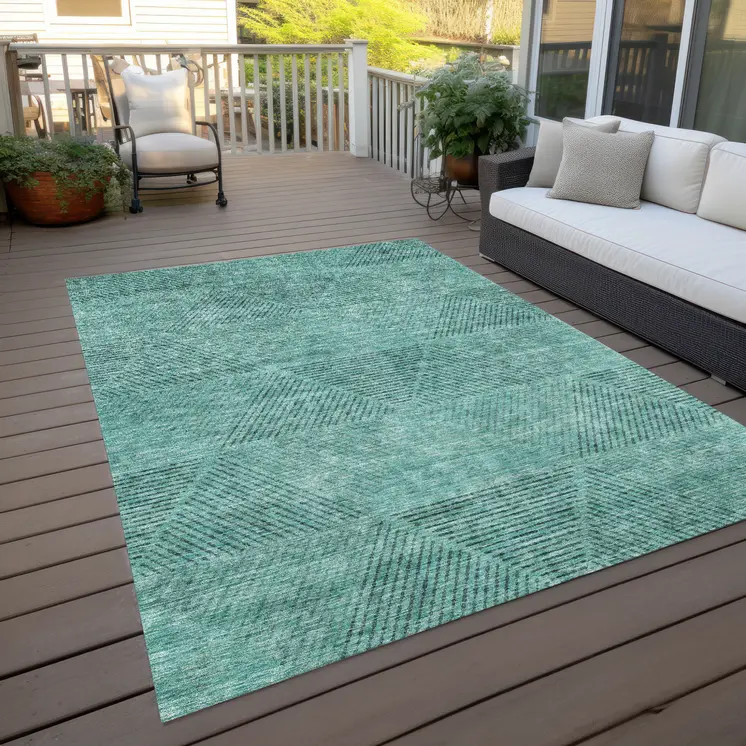 8' X 10' Teal Blue And Aqua Geometric Washable Indoor Outdoor Area Rug
