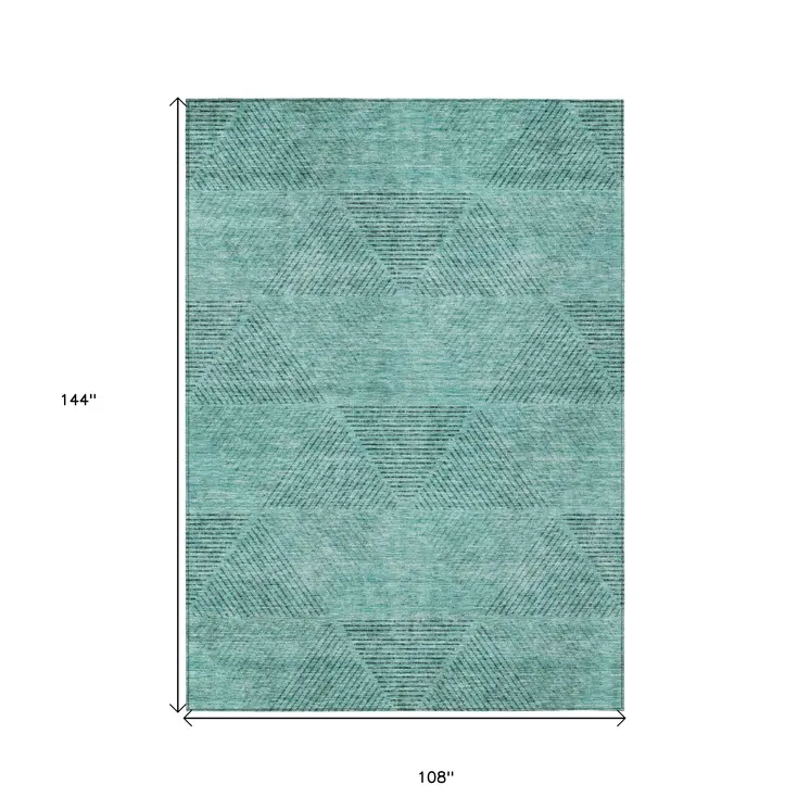 9' X 12' Teal Blue And Aqua Geometric Washable Indoor Outdoor Area Rug