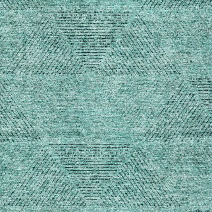 9' X 12' Teal Blue And Aqua Geometric Washable Indoor Outdoor Area Rug