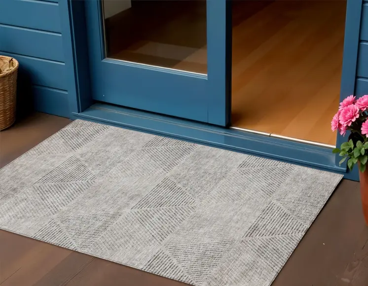 3' X 5' Taupe Brown And Ivory Geometric Washable Indoor Outdoor Area Rug