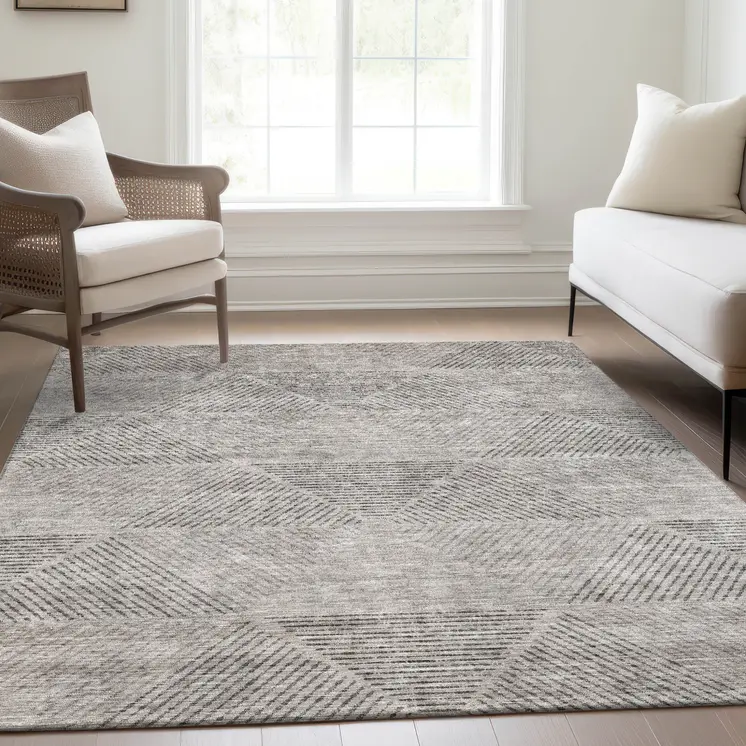 3' X 5' Taupe Brown And Ivory Geometric Washable Indoor Outdoor Area Rug