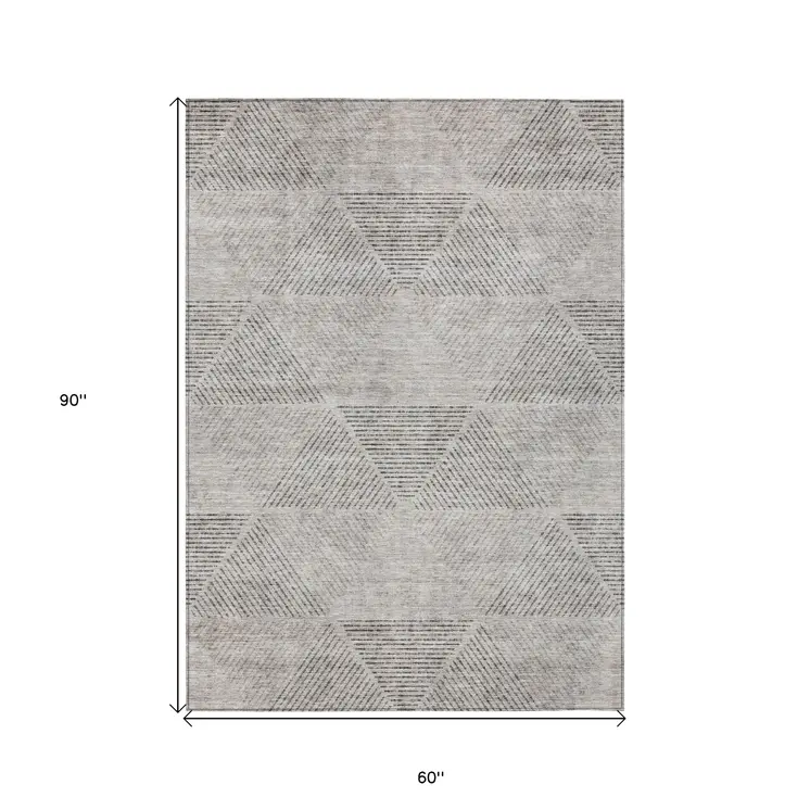 5' X 8' Taupe Brown And Ivory Geometric Washable Indoor Outdoor Area Rug