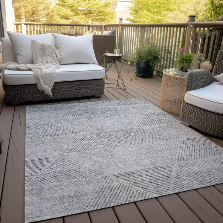 5' X 8' Taupe Brown And Ivory Geometric Washable Indoor Outdoor Area Rug