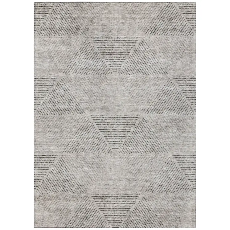 5' X 8' Taupe Brown And Ivory Geometric Washable Indoor Outdoor Area Rug