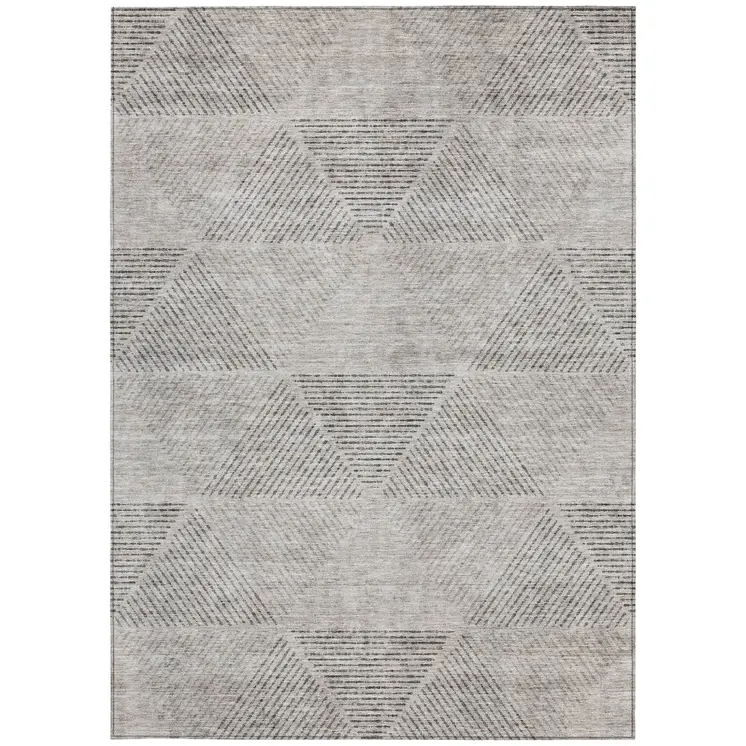 9' X 12' Taupe Brown And Ivory Geometric Washable Indoor Outdoor Area Rug