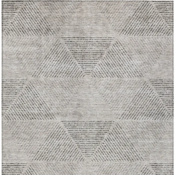 10' X 14' Taupe Brown And Ivory Geometric Washable Indoor Outdoor Area Rug