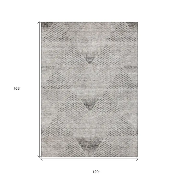 10' X 14' Taupe Brown And Ivory Geometric Washable Indoor Outdoor Area Rug