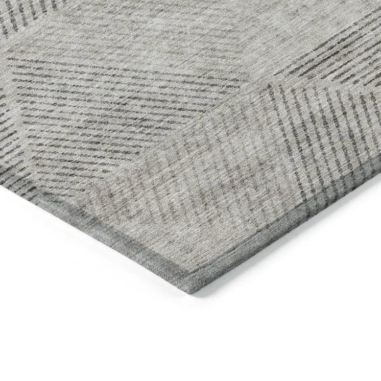 10' X 14' Taupe Brown And Ivory Geometric Washable Indoor Outdoor Area Rug
