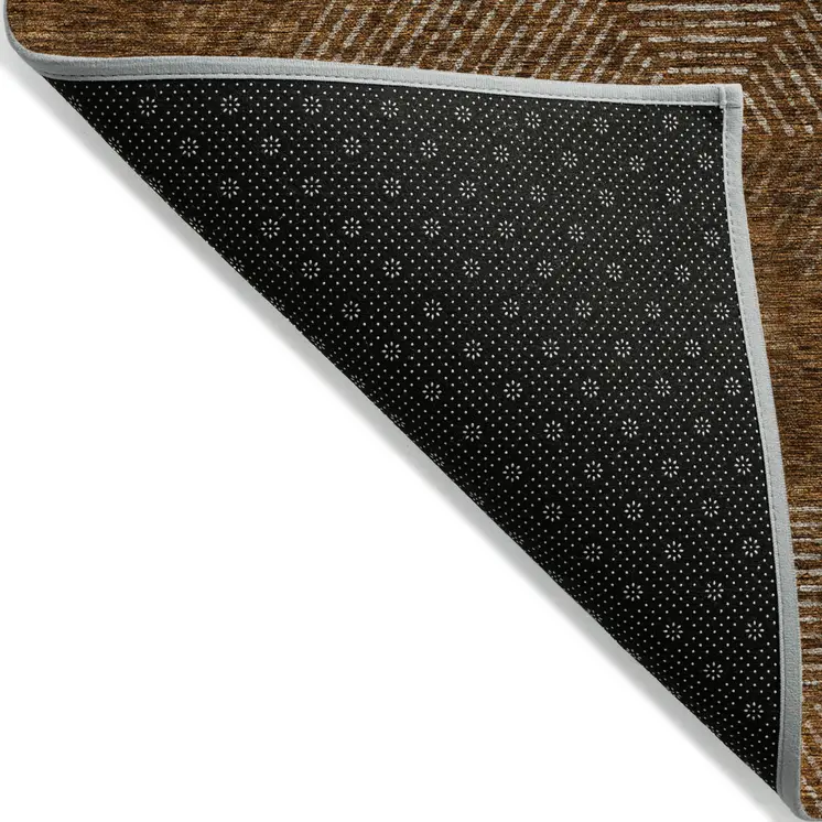 5' X 8' Terra Cotta Copper And Beige Geometric Washable Indoor Outdoor Area Rug