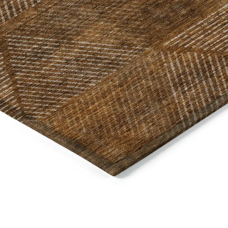 5' X 8' Terra Cotta Copper And Beige Geometric Washable Indoor Outdoor Area Rug