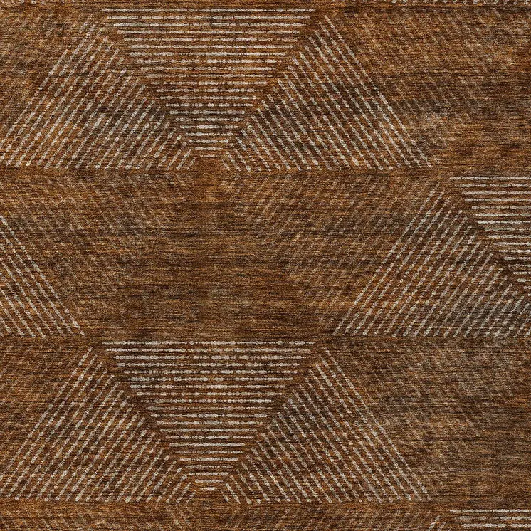 5' X 8' Terra Cotta Copper And Beige Geometric Washable Indoor Outdoor Area Rug