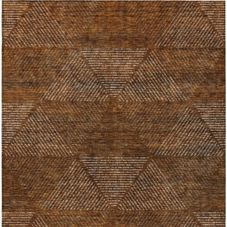 8' X 10' Terra Cotta Copper And Beige Geometric Washable Indoor Outdoor Area Rug