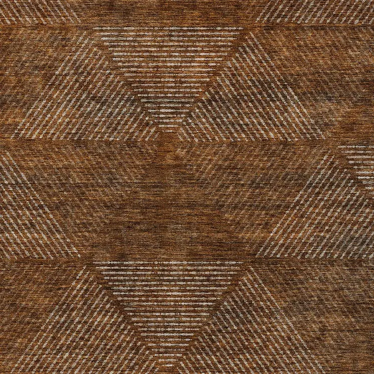 9' X 12' Terra Cotta Copper And Beige Geometric Washable Indoor Outdoor Area Rug