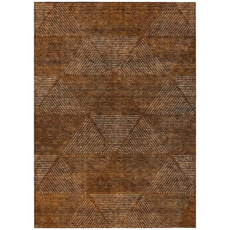 10' X 14' Terra Cotta Copper And Beige Geometric Washable Indoor Outdoor Area Rug
