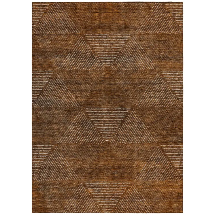 10' X 14' Terra Cotta Copper And Beige Geometric Washable Indoor Outdoor Area Rug