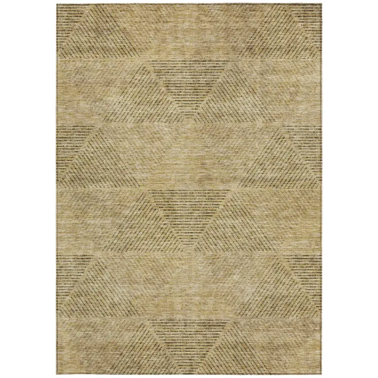 3' X 5' Wheat And Beige Geometric Washable Indoor Outdoor Area Rug