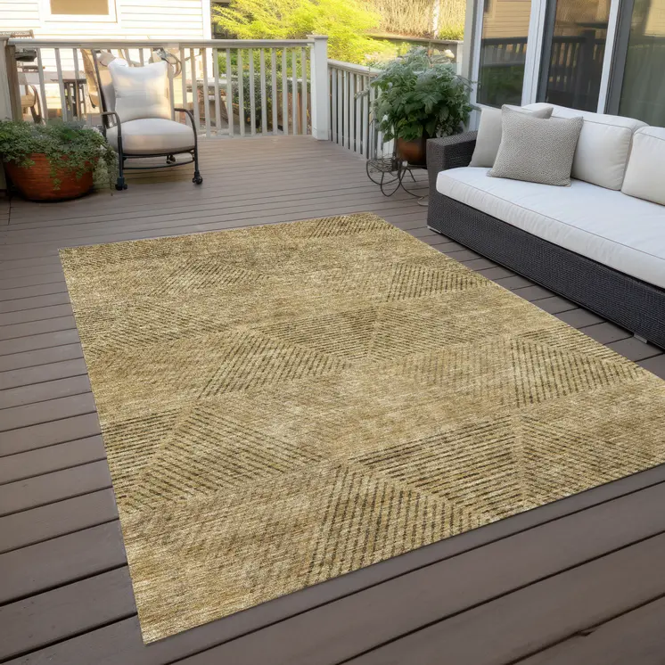 3' X 5' Wheat And Beige Geometric Washable Indoor Outdoor Area Rug