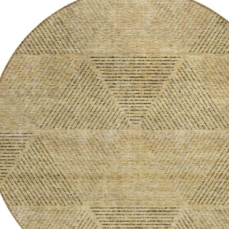 8' Wheat And Beige Round Geometric Washable Indoor Outdoor Area Rug