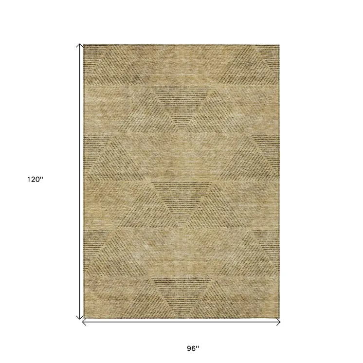 8' X 10' Wheat And Beige Geometric Washable Indoor Outdoor Area Rug