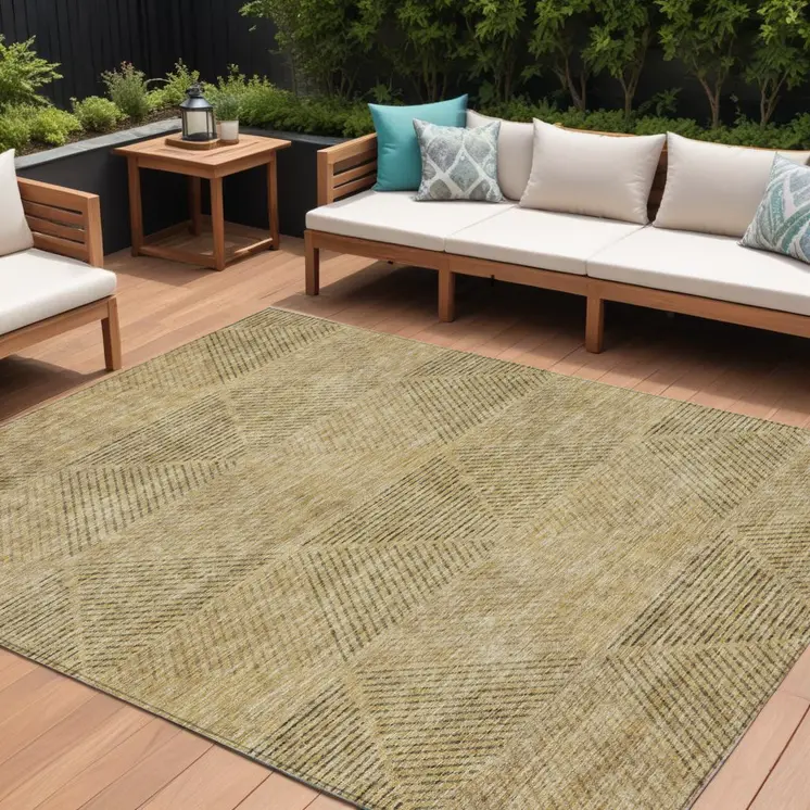 8' X 10' Wheat And Beige Geometric Washable Indoor Outdoor Area Rug