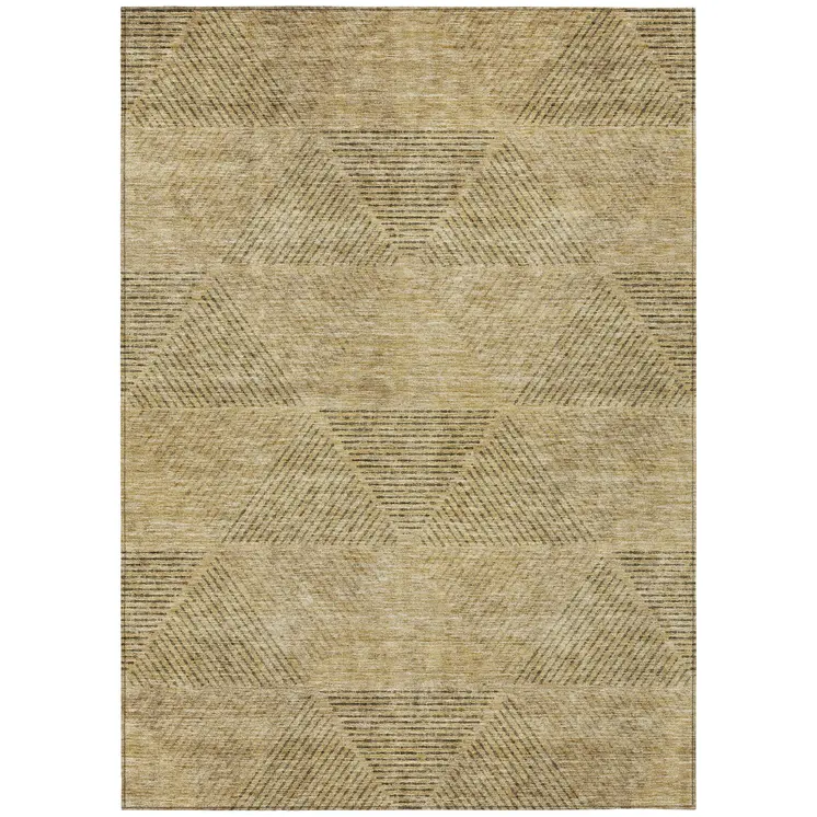 8' X 10' Wheat And Beige Geometric Washable Indoor Outdoor Area Rug
