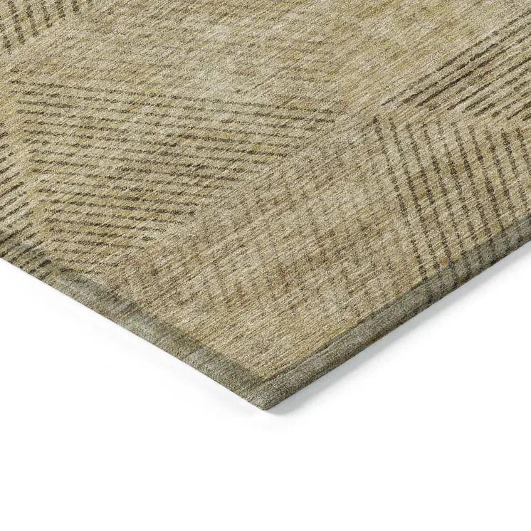 8' X 10' Wheat And Beige Geometric Washable Indoor Outdoor Area Rug