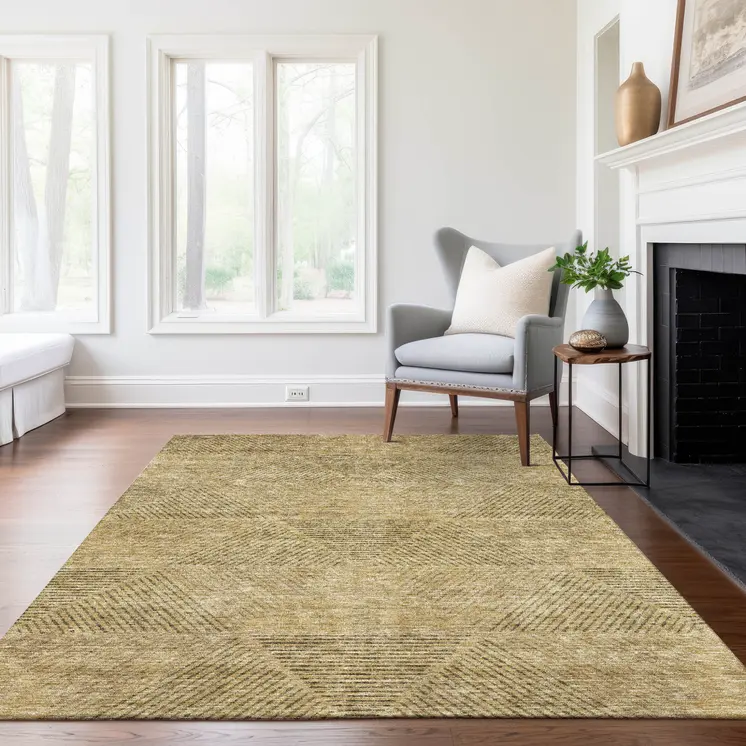 8' X 10' Wheat And Beige Geometric Washable Indoor Outdoor Area Rug