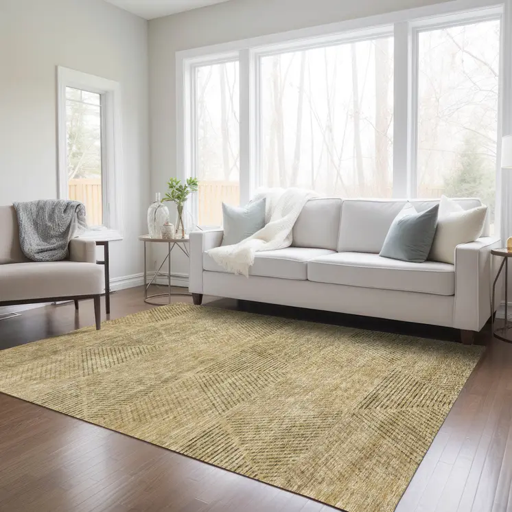 8' X 10' Wheat And Beige Geometric Washable Indoor Outdoor Area Rug