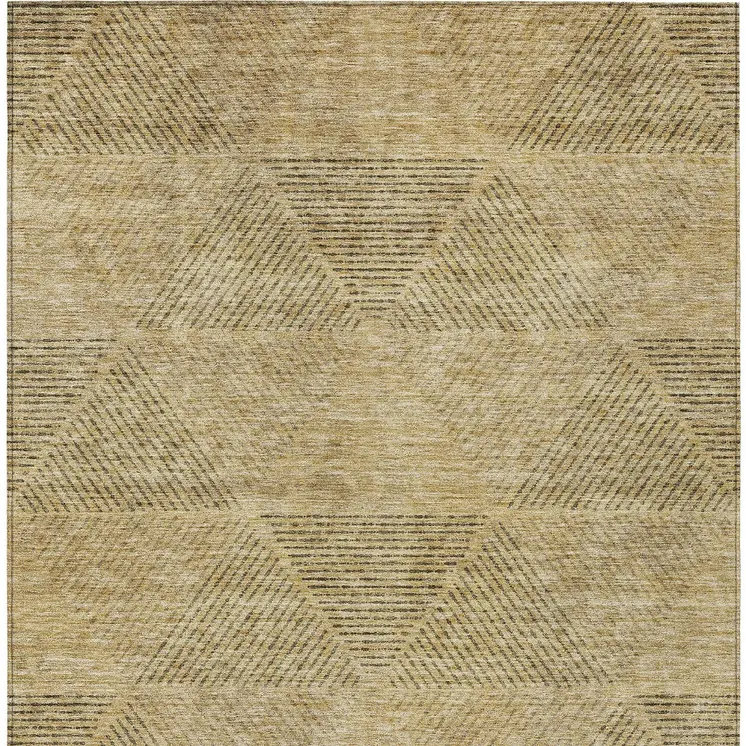 9' X 12' Wheat And Beige Geometric Washable Indoor Outdoor Area Rug