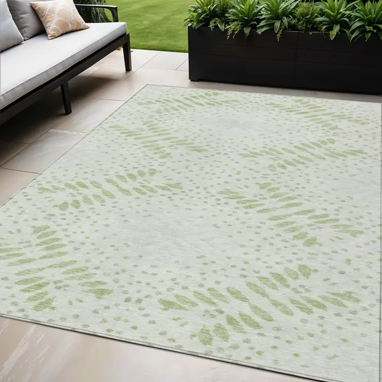 5' X 8' Artichoke Green And Fern Green Floral Washable Indoor Outdoor Area Rug